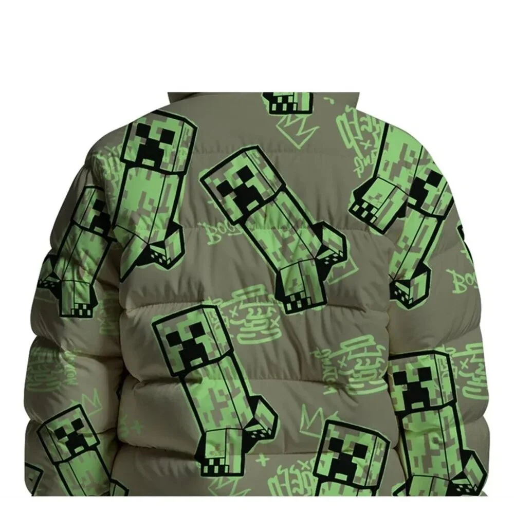 NEW Minecraft Boys Creeper Zip Puffer Jacket Lightweight Size 14 Zippered Size: